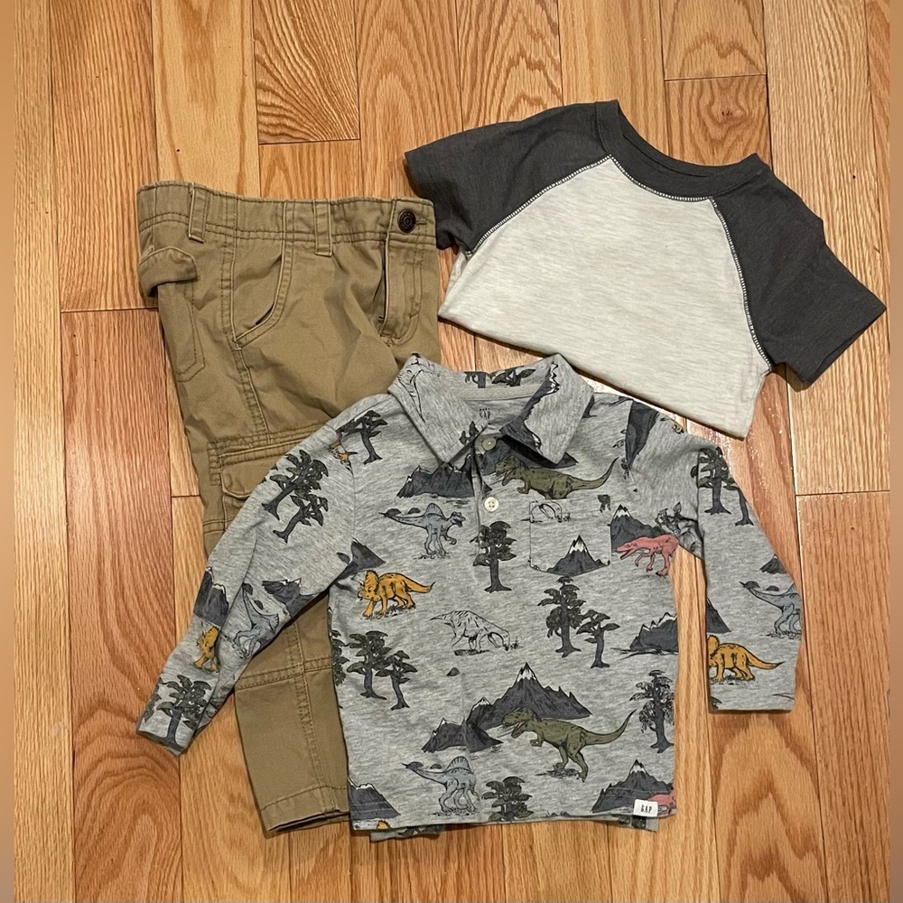 Baby GAP dinosaur shirt with tshirt and cargo pants 18-24 months